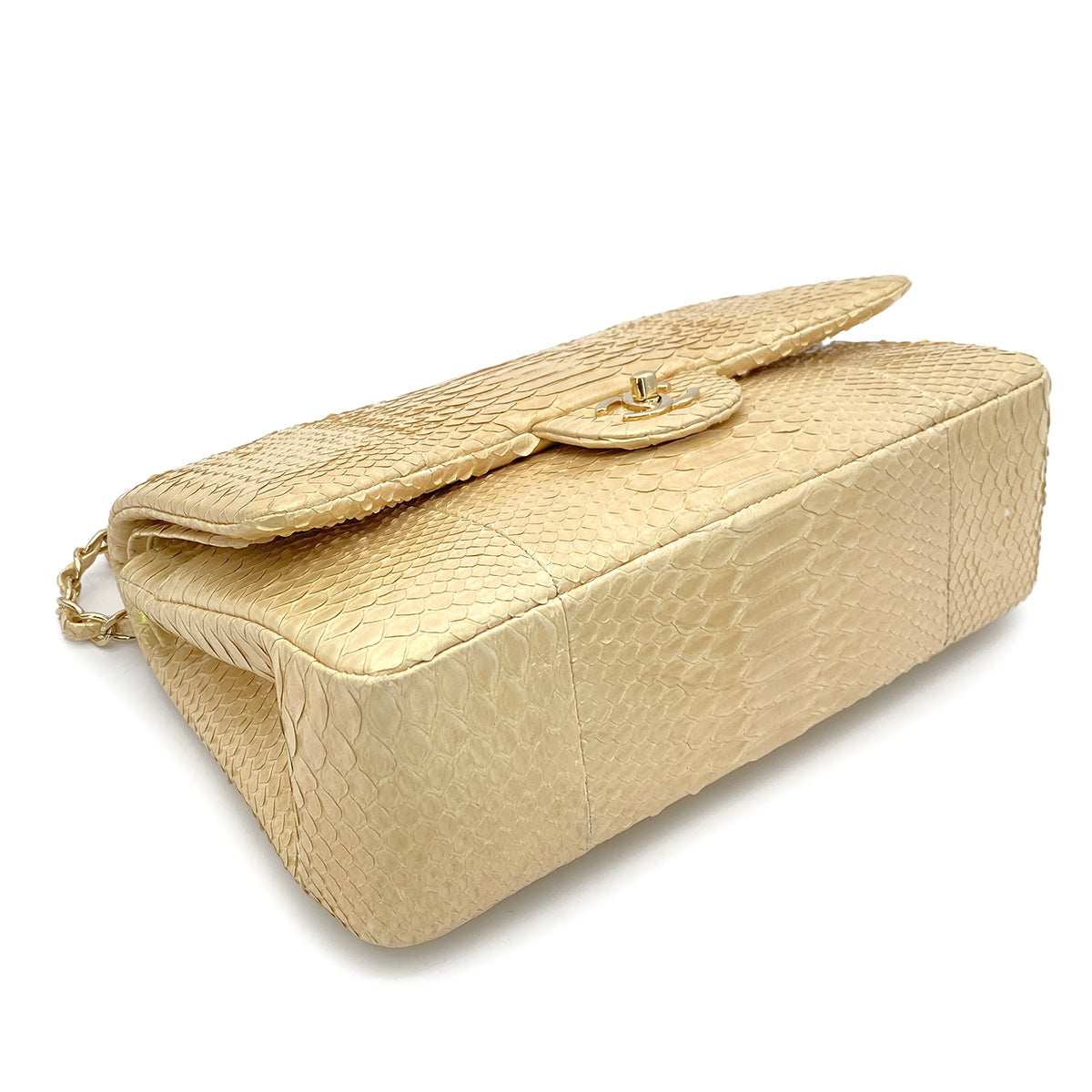 CHANEL VINTAGE CHAIN SHOULDER BAG BEIGE PYTHON 90263091