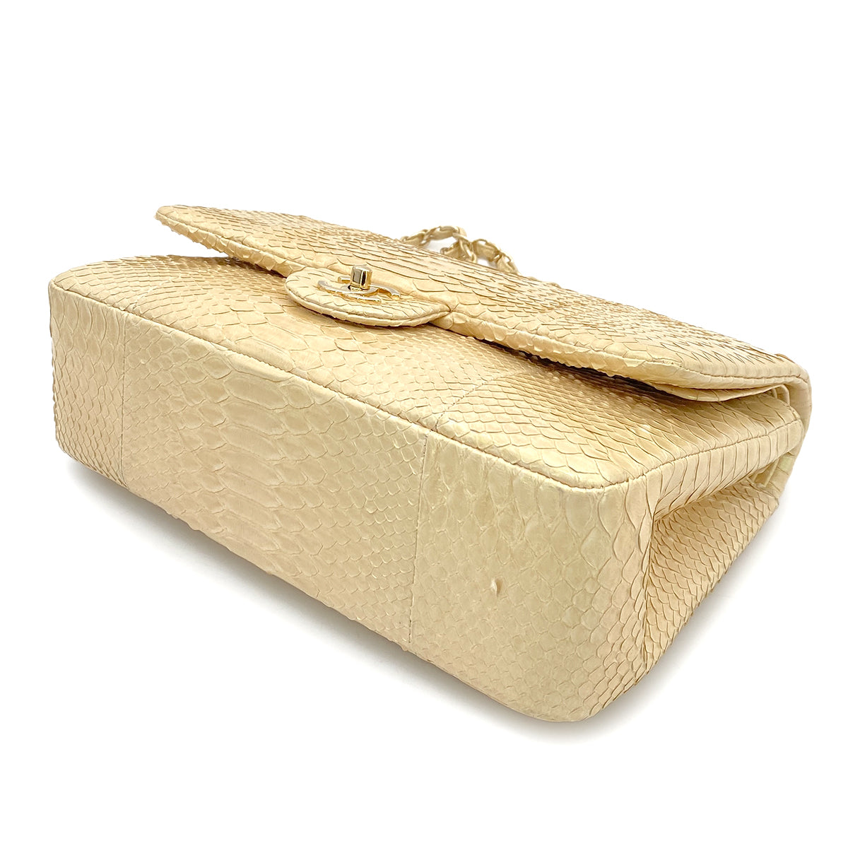 CHANEL VINTAGE CHAIN SHOULDER BAG BEIGE PYTHON 90263091