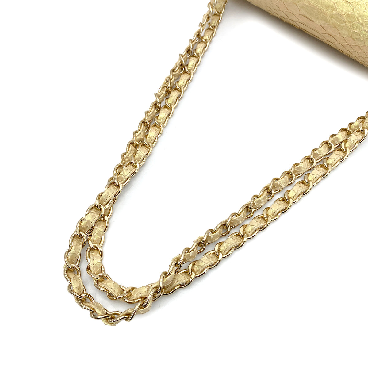 CHANEL VINTAGE CHAIN SHOULDER BAG BEIGE PYTHON 90263091