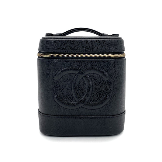 CHANEL VINTAGE VANITY HAND BAG BLACK CAVIAR SKIN 90263109