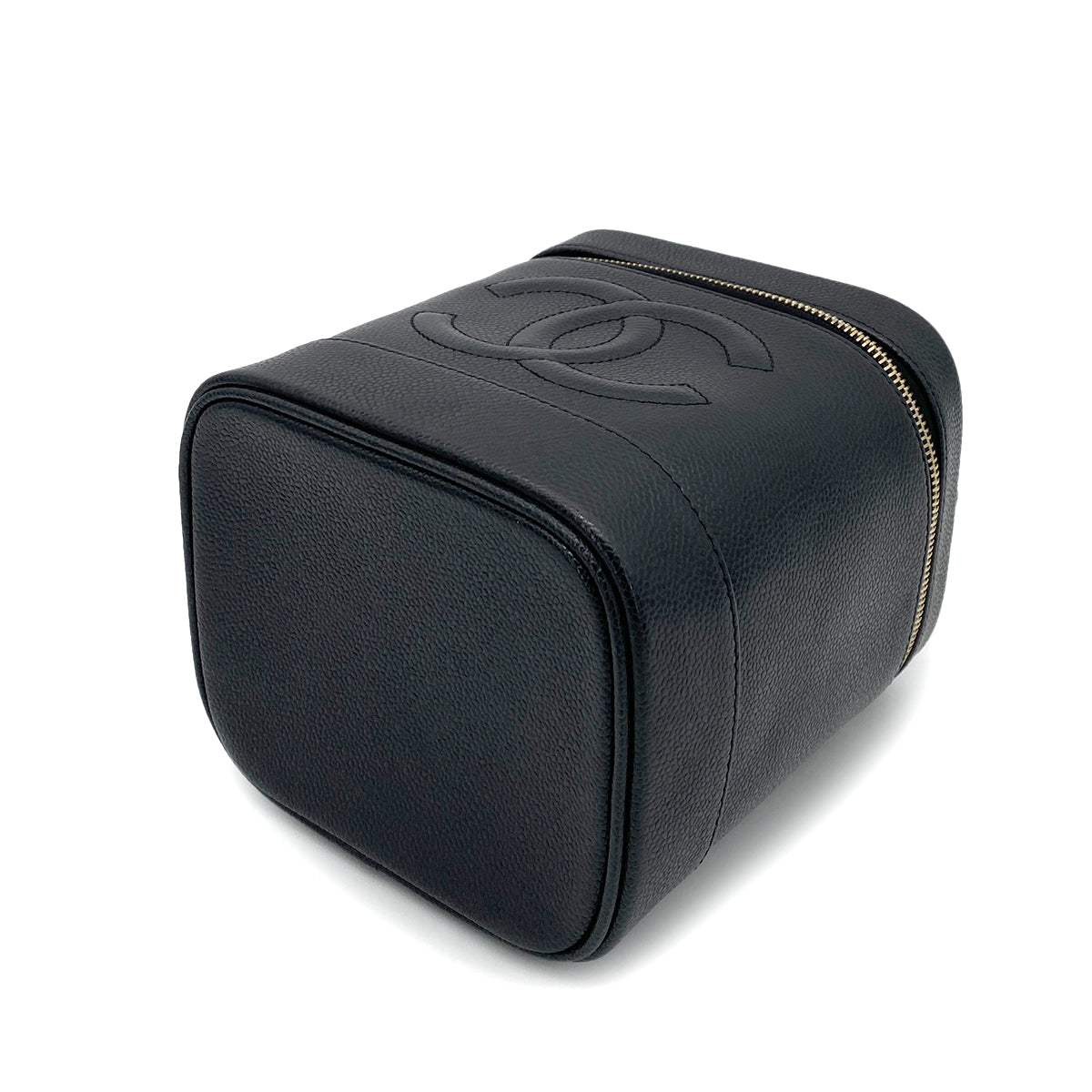 CHANEL VINTAGE VANITY HAND BAG BLACK CAVIAR SKIN 90263109