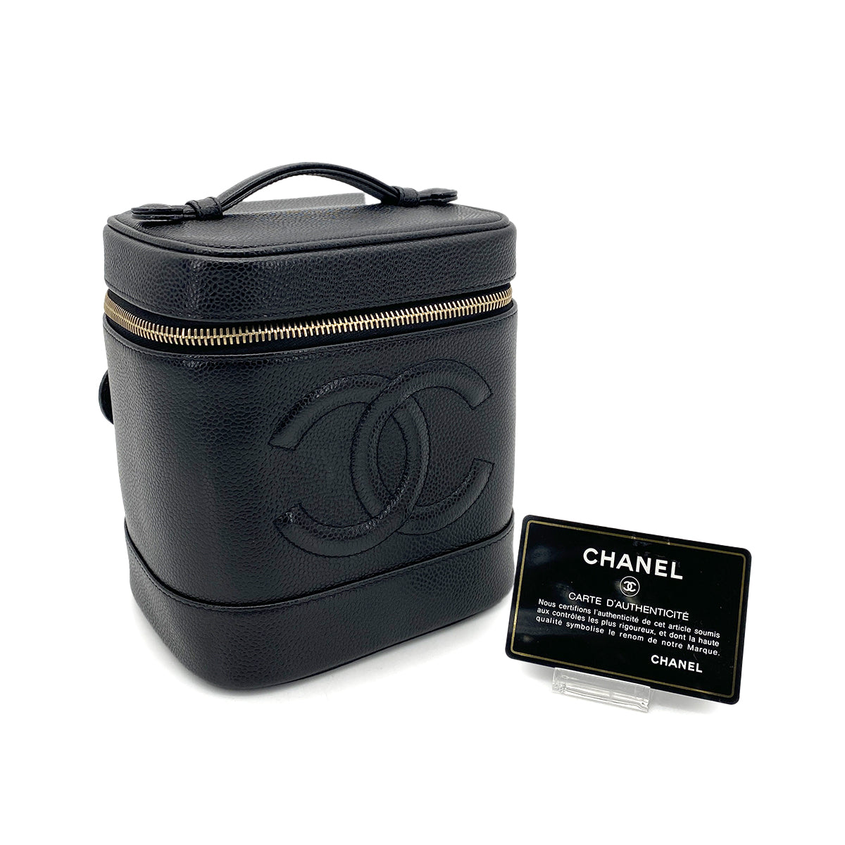 CHANEL VINTAGE VANITY HAND BAG BLACK CAVIAR SKIN 90263109