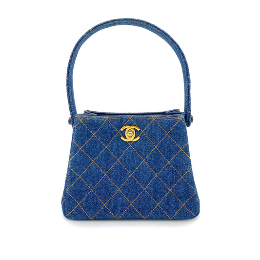 CHANEL VINTAGE MATELASSE HAND BAG BLUE DENIM 90263113
