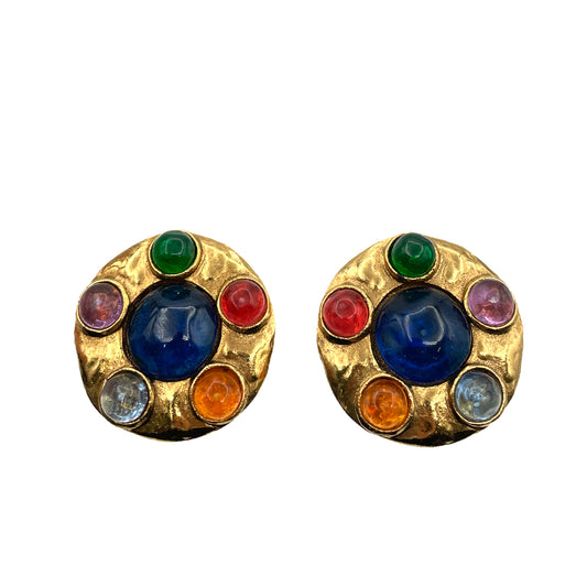 CHANEL VINTAGE EARRINGS GRIPOIX ROUND GOLD ACCESSORY 90263170