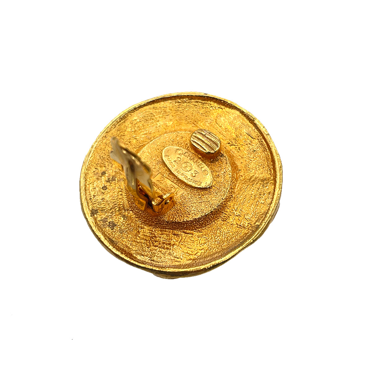 CHANEL VINTAGE EARRINGS GRIPOIX ROUND GOLD ACCESSORY 90263170