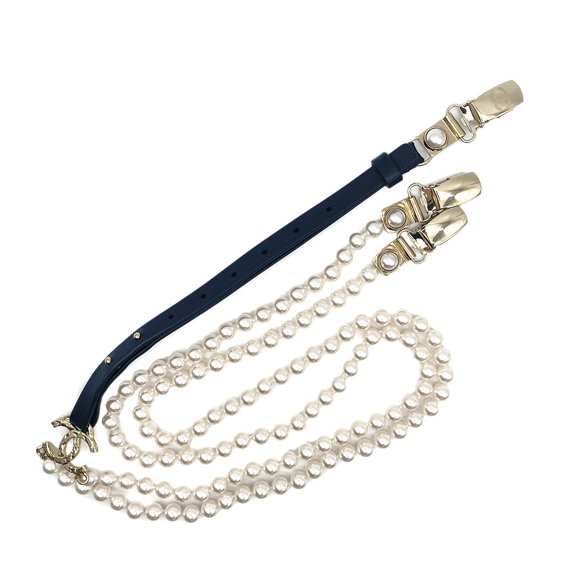 CHANEL SUSPENDER COCOMARK FAUX PEARL LEATHER A24K 90263171