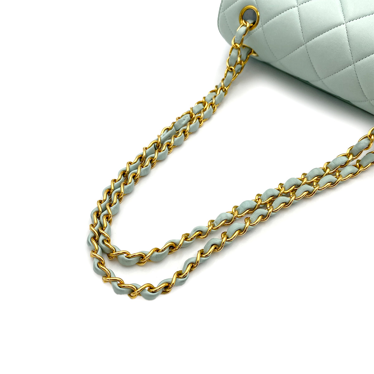 CHANEL VINTAGE MATELASSE CHAIN SHOULDER BAG LIGHT BLUE LAMB SKIN 90263219
