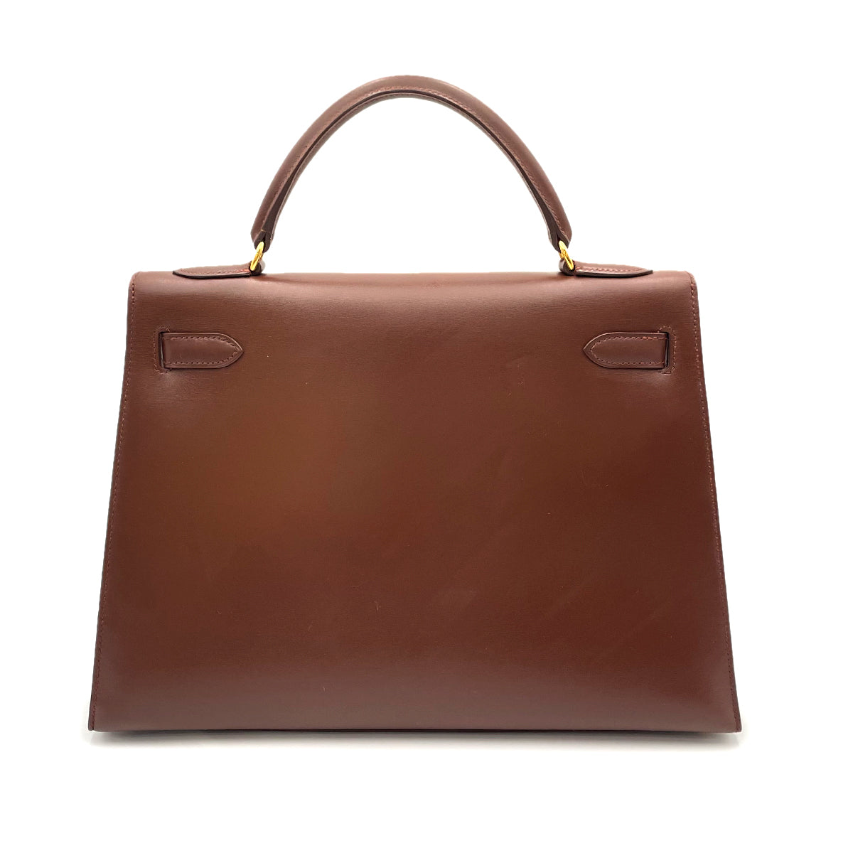 HERMES KELLY 32 SELLIER BROWN BOX CALF HAND SHOULDER BAG □B 90263223