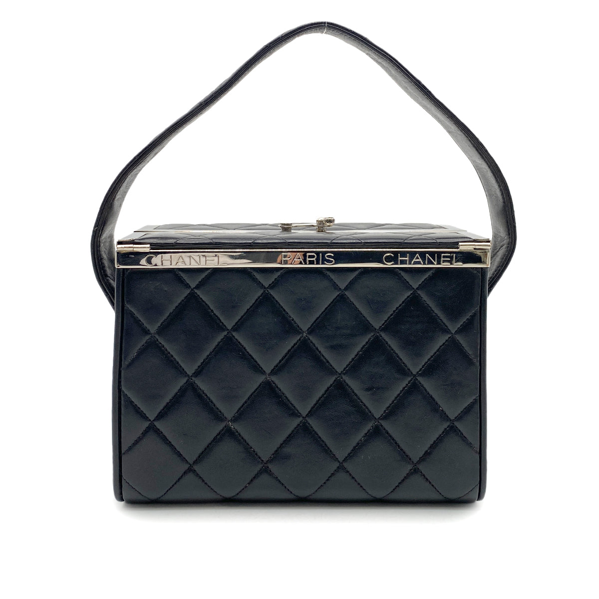 CHANEL VINTAGE MATELASSE HAND BAG BLACK LAMB SKIN 90263224