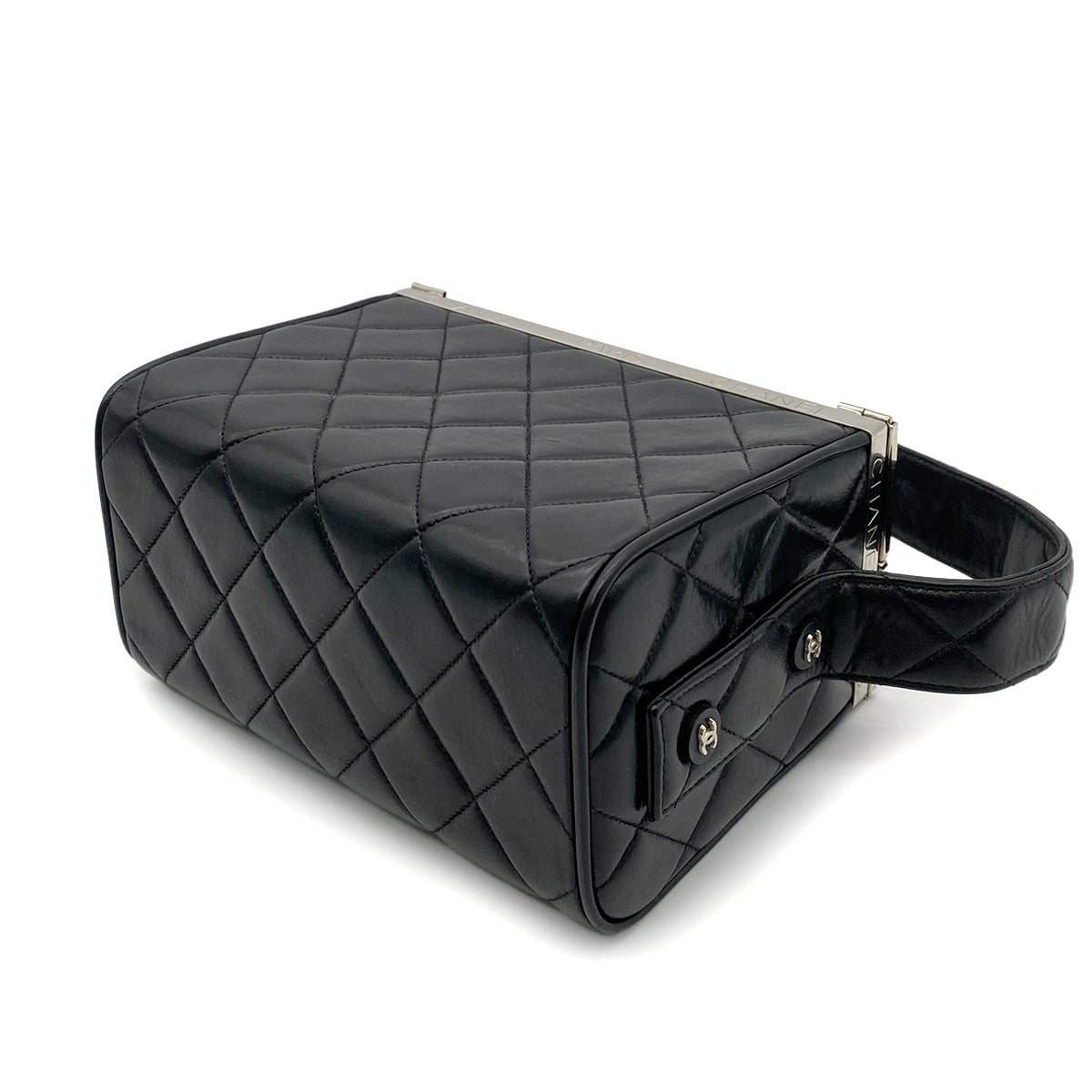 CHANEL VINTAGE MATELASSE HAND BAG BLACK LAMB SKIN 90263224