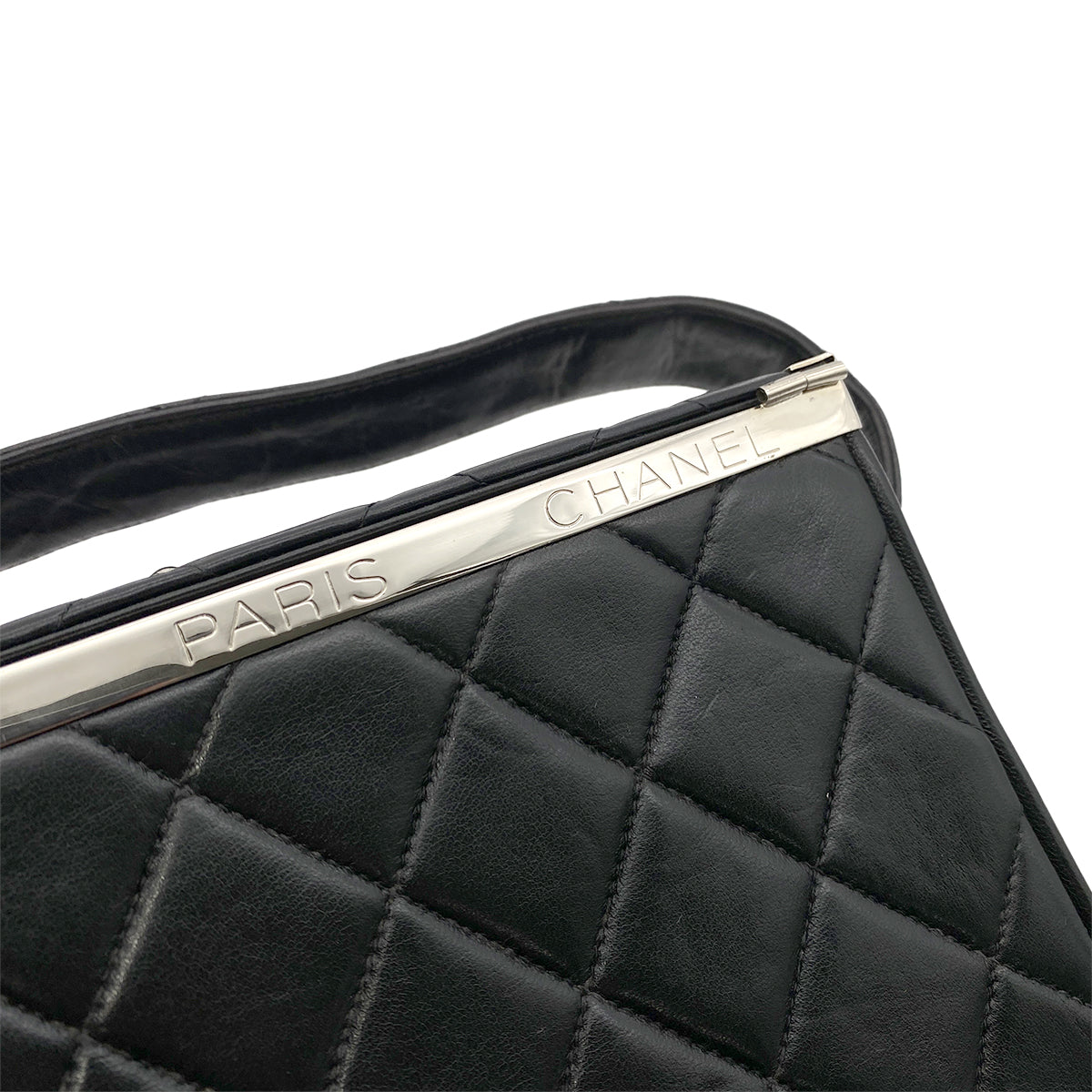 CHANEL VINTAGE MATELASSE HAND BAG BLACK LAMB SKIN 90263224