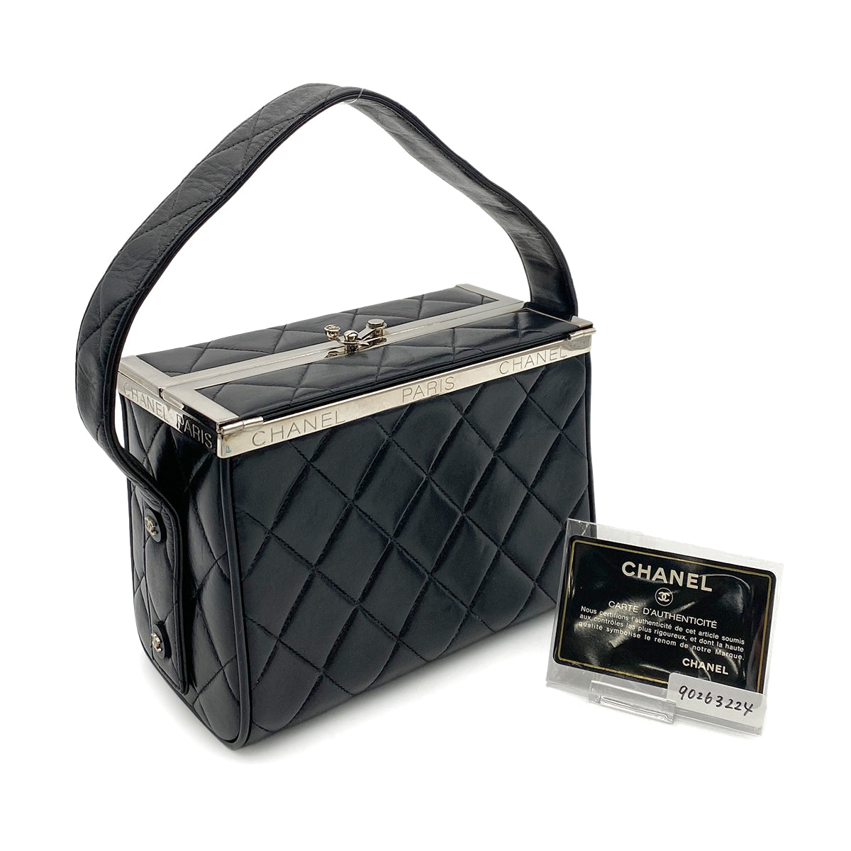 CHANEL VINTAGE MATELASSE HAND BAG BLACK LAMB SKIN 90263224