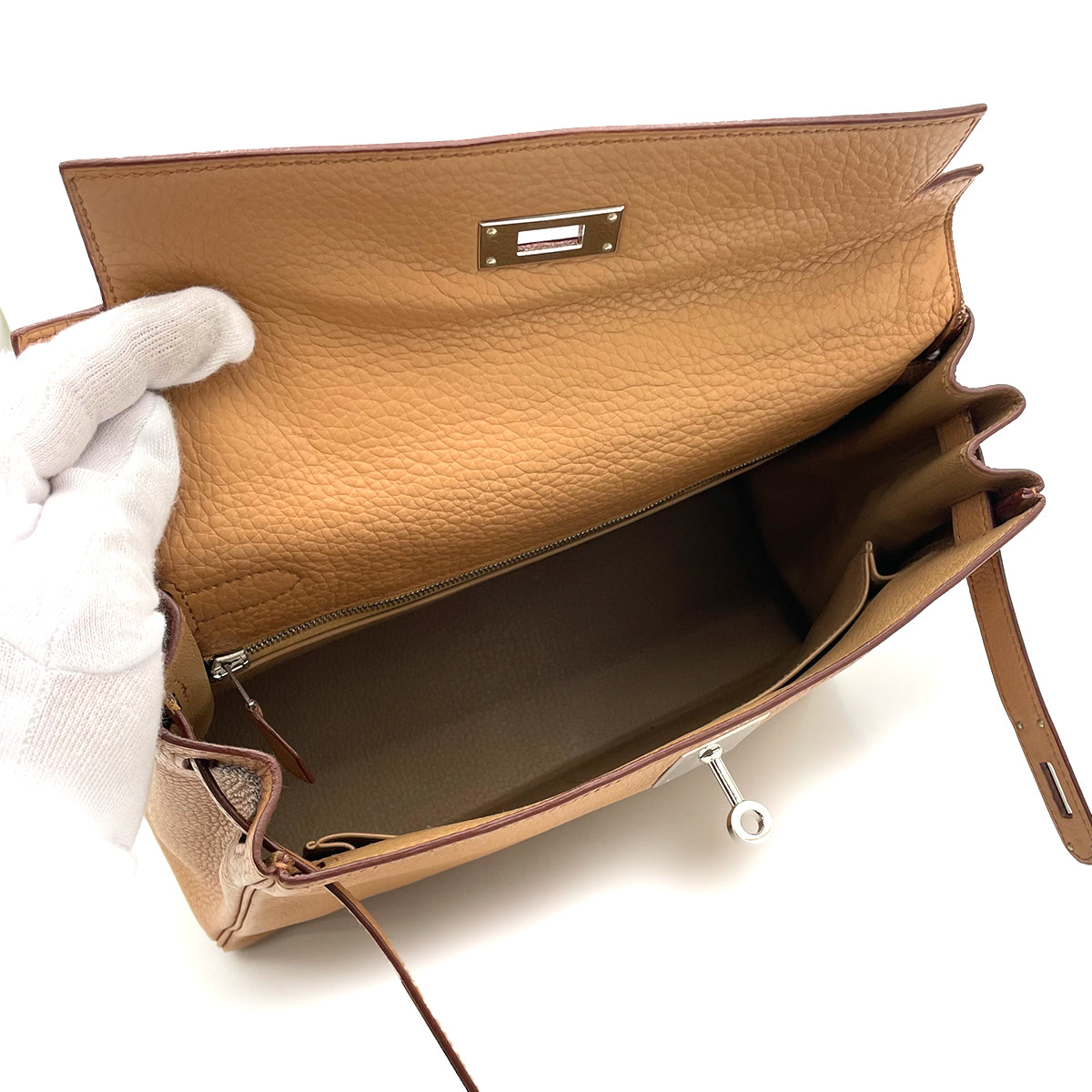 HERMES KELLY 32 RETOURNE TABAC CAMEL TOGO HAND SHOULDER BAG □L 90263228