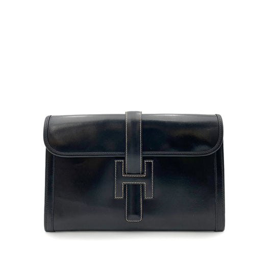 HERMES JIGE CLUTCH BAG BLACK BOXCALF 〇V 90263229