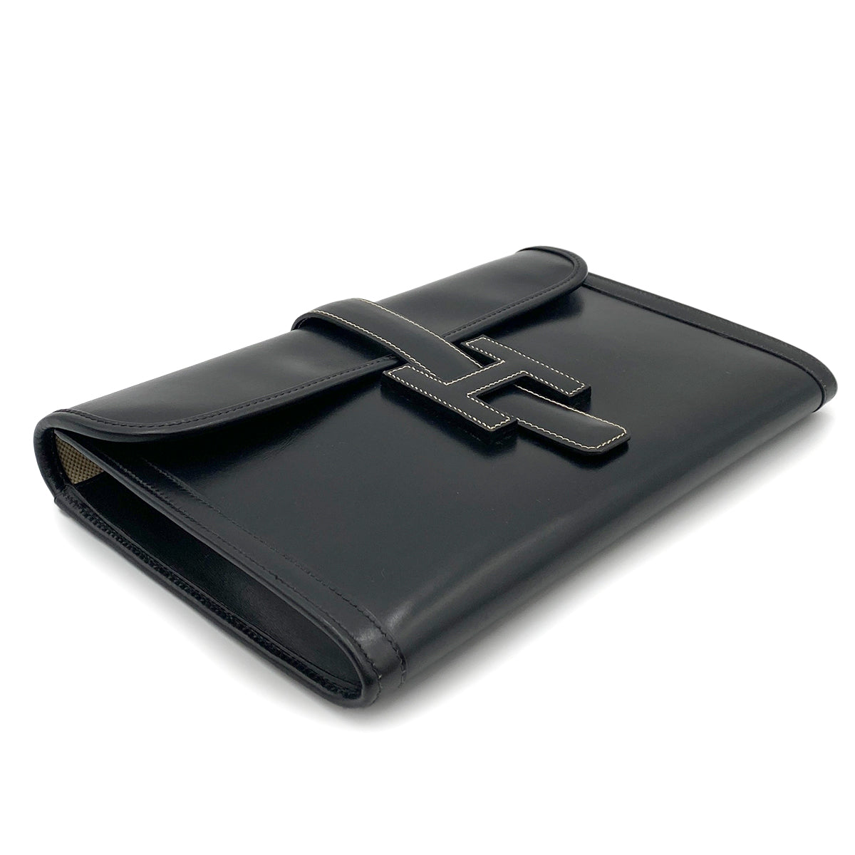 HERMES JIGE CLUTCH BAG BLACK BOXCALF 〇V 90263229