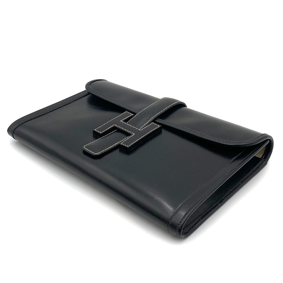 HERMES JIGE CLUTCH BAG BLACK BOXCALF 〇V 90263229