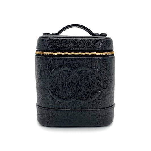 CHANEL VINTAGE VANITY HAND BAG BLACK CAVIAR SKIN 90263299
