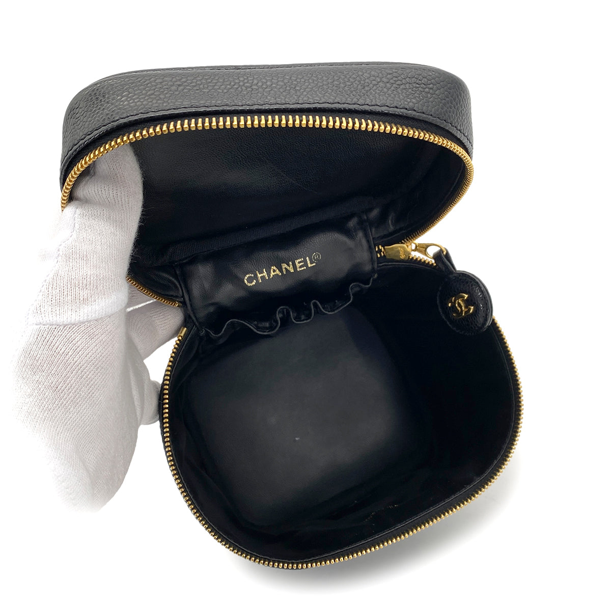 CHANEL VINTAGE VANITY HAND BAG BLACK CAVIAR SKIN 90263299