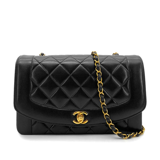 CHANEL VINTAGE DIANA MEDIUM CHAIN SHOULDER BAG BLACK LAMB SKIN 90263301