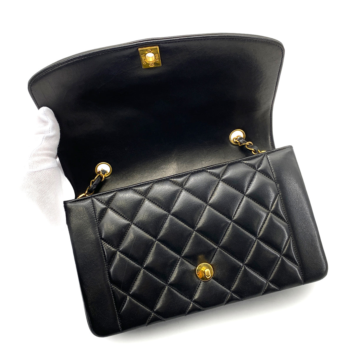CHANEL VINTAGE DIANA MEDIUM CHAIN SHOULDER BAG BLACK LAMB SKIN 90263301