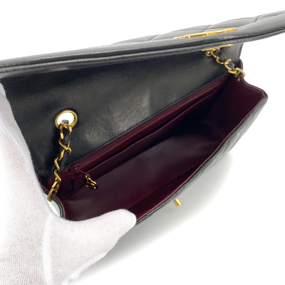 CHANEL VINTAGE DIANA MEDIUM CHAIN SHOULDER BAG BLACK LAMB SKIN 90263301