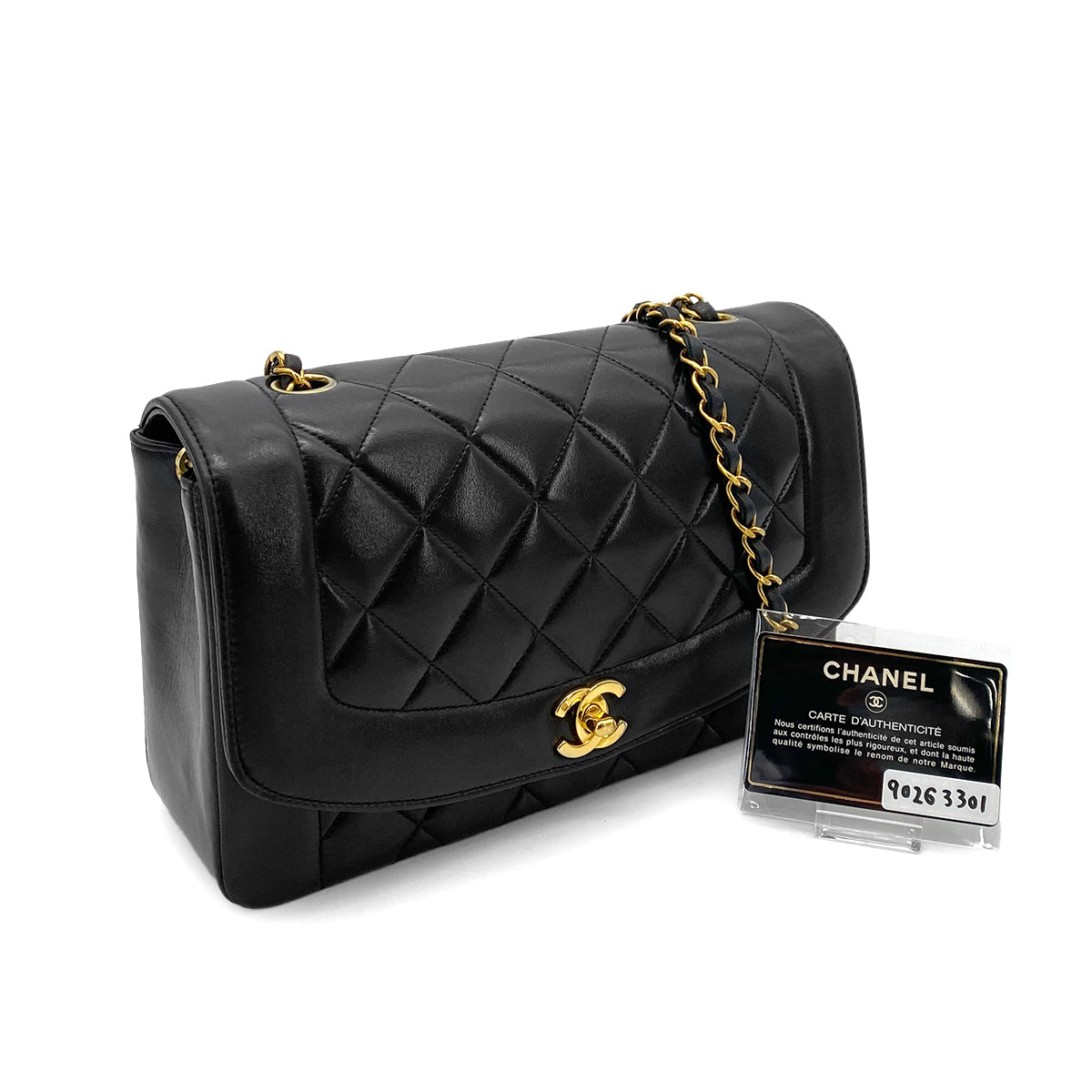CHANEL VINTAGE DIANA MEDIUM CHAIN SHOULDER BAG BLACK LAMB SKIN 90263301