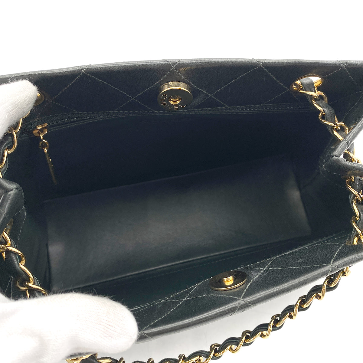 CHANEL VINTAGE MATELASSE CHAIN TOTE BAG DARK GREEN LAMB SKIN 90263308