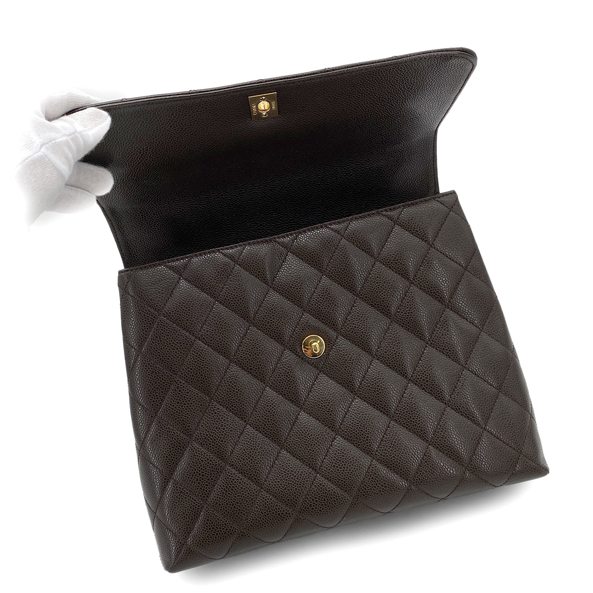 CHANEL VINTAGE MATELASSE HAND BAG BROWN CAVIAR SKIN 90263313