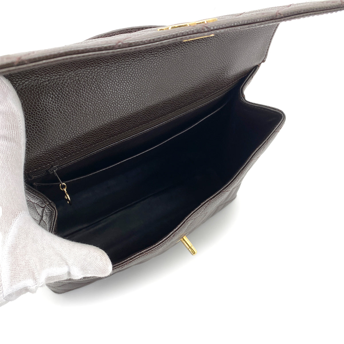 CHANEL VINTAGE MATELASSE HAND BAG BROWN CAVIAR SKIN 90263313
