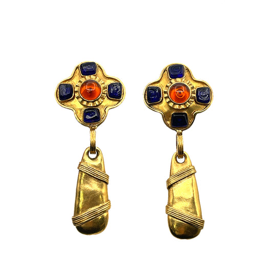 CHANEL VINTAGE EARRINGS GRIPOIX  SWING GOLD ACCESSORY 94A 90263317