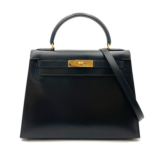 HERMES KELLY 28 SELLIER BLACK BOXCALF HAND SHOULDER BAG 〇Y 90263324