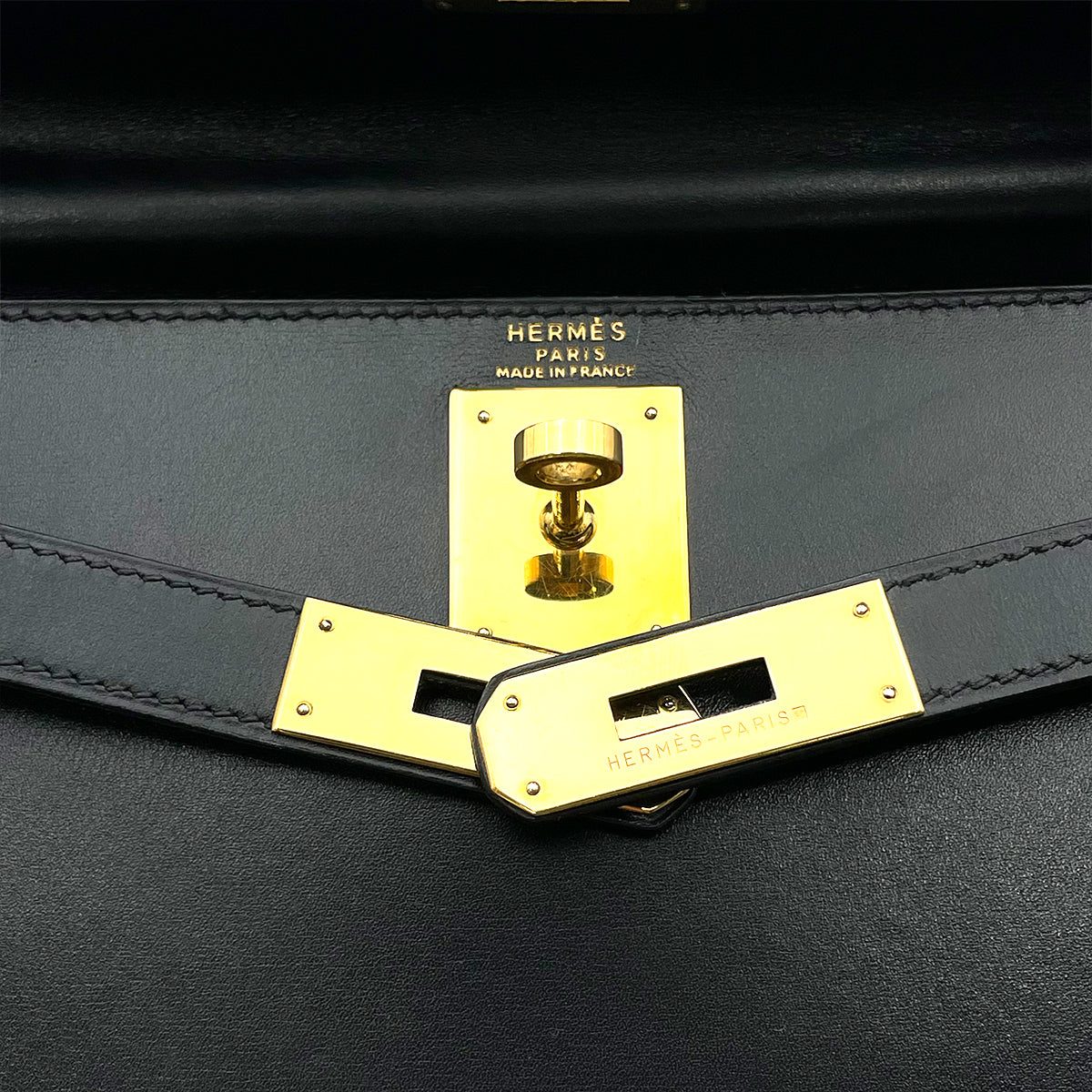 HERMES KELLY 28 SELLIER BLACK BOXCALF HAND SHOULDER BAG 〇Y 90263324