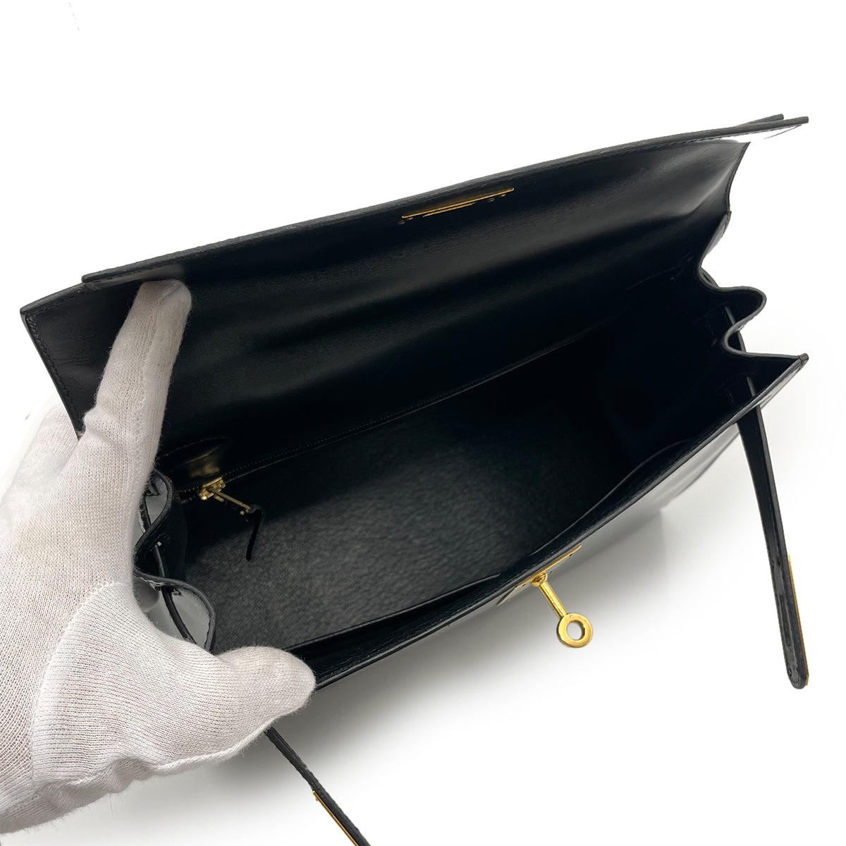 HERMES KELLY 28 SELLIER BLACK BOXCALF HAND SHOULDER BAG 〇Y 90263324