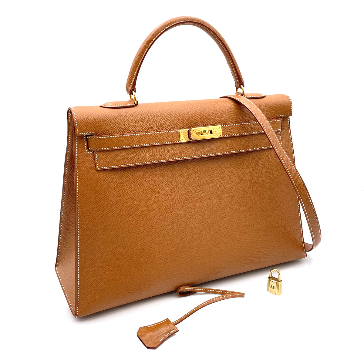 HERMES KELLY 32 SELLIER GOLD COUCHVEL HAND SHOULDER BAG □A 90263607