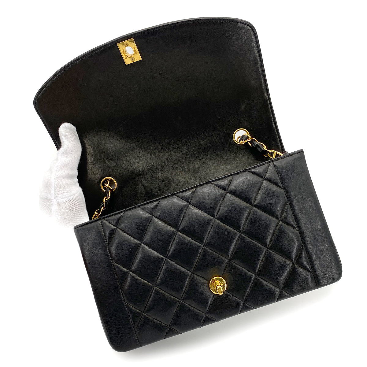 CHANEL VINTAGE DIANA MEDIUM CHAIN SHOULDER BAG BLACK LAMB SKIN 90263610