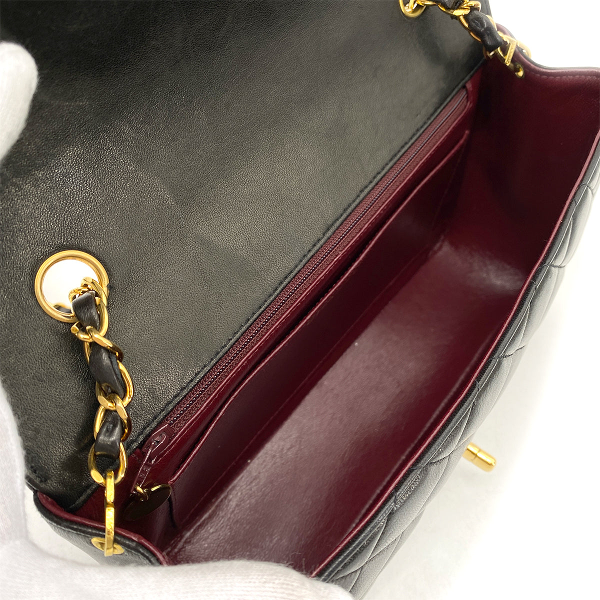 CHANEL VINTAGE DIANA MEDIUM CHAIN SHOULDER BAG BLACK LAMB SKIN 90263610