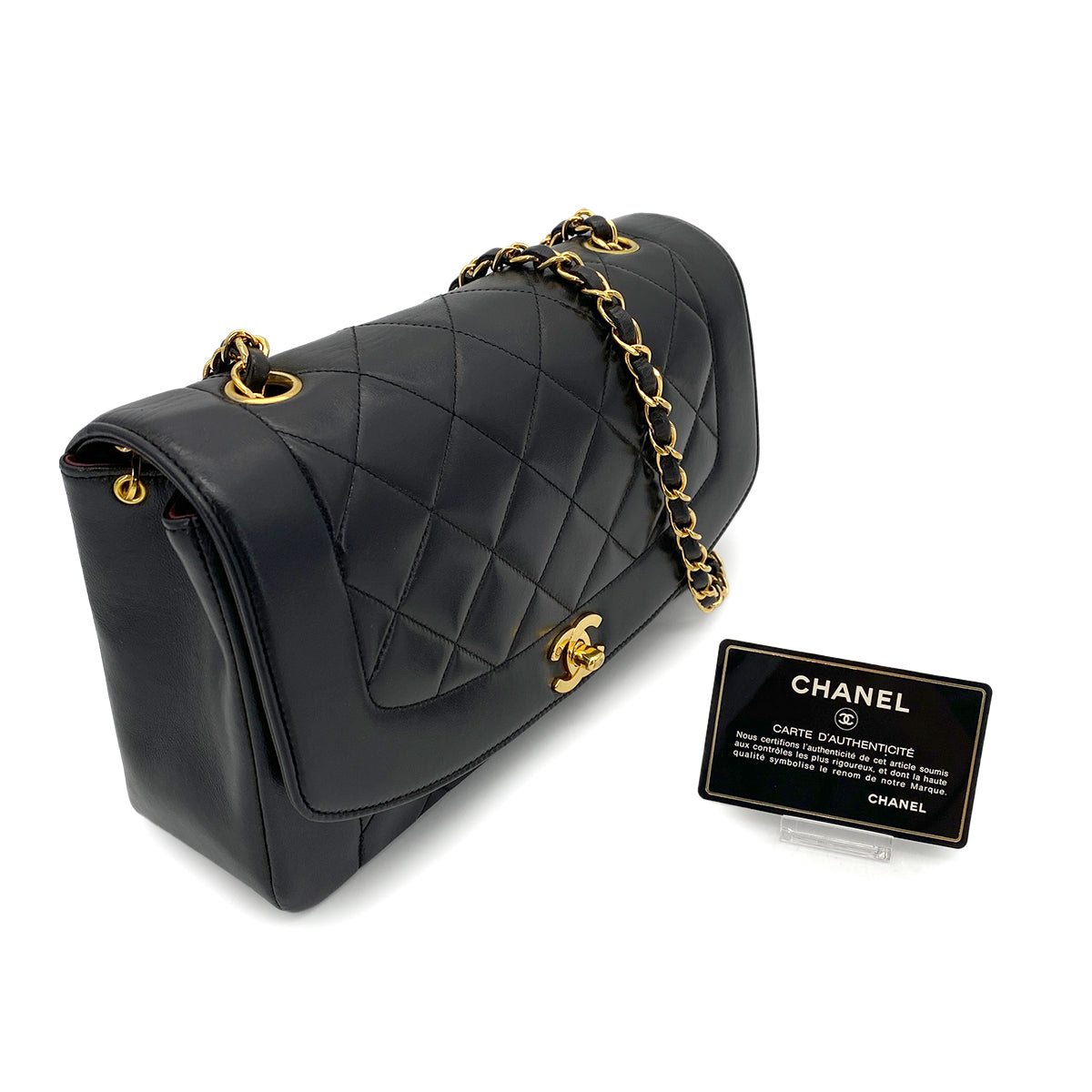 CHANEL VINTAGE DIANA MEDIUM CHAIN SHOULDER BAG BLACK LAMB SKIN 90263610