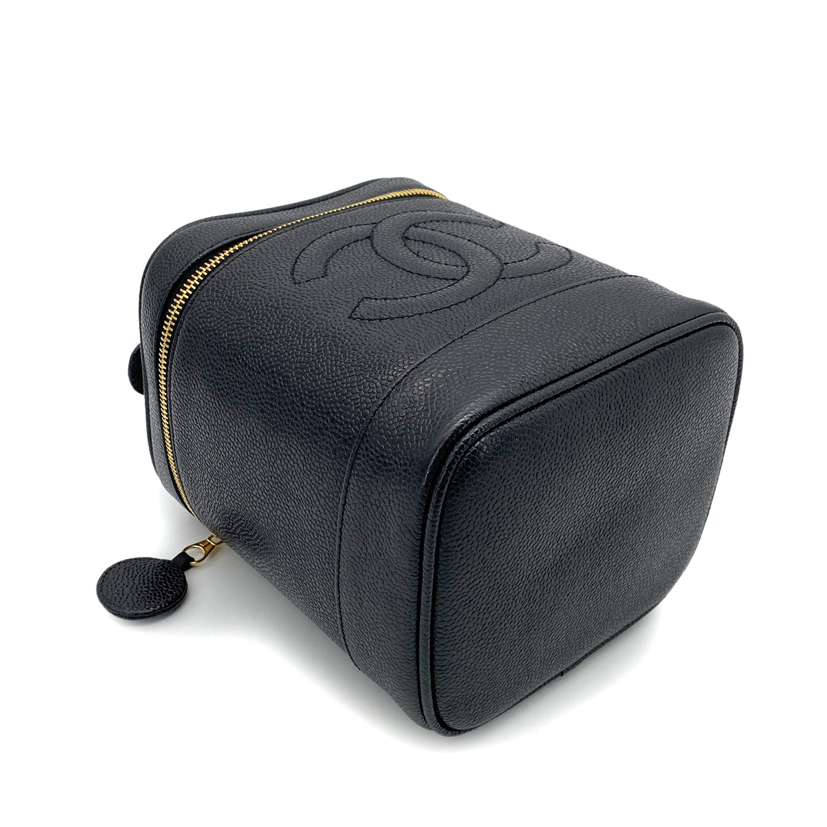 CHANEL VINTAGE VANITY HAND BAG BLACK CAVIAR SKIN 90263620
