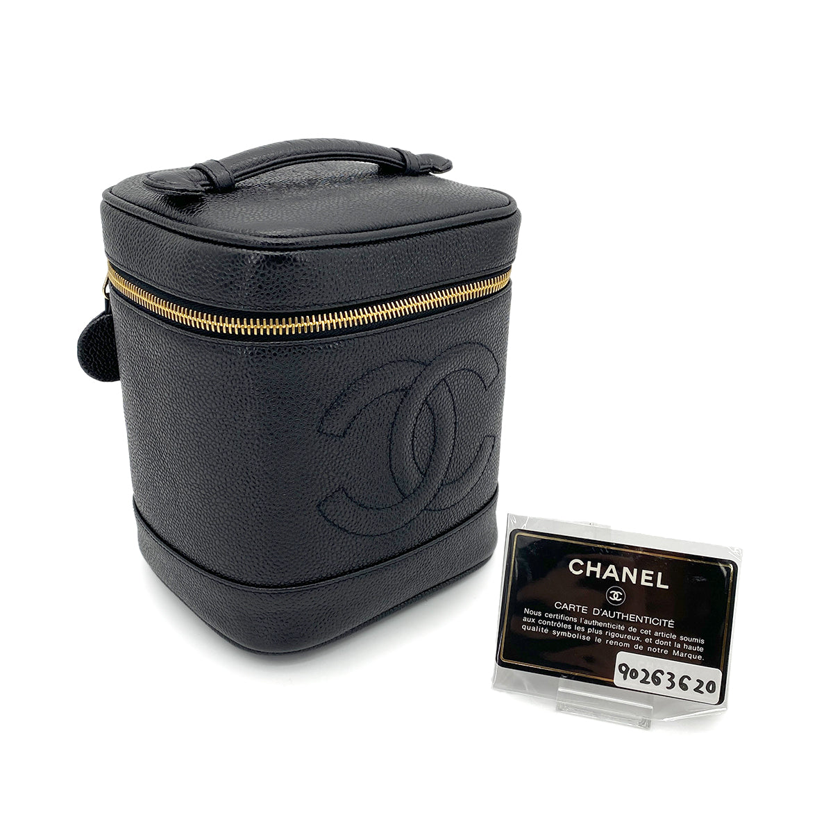 CHANEL VINTAGE VANITY HAND BAG BLACK CAVIAR SKIN 90263620