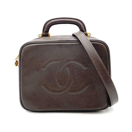 CHANEL VINTAGE 2WAY VANITY HAND SHOULDER BAG BROWN CAVIAR SKIN 90263629