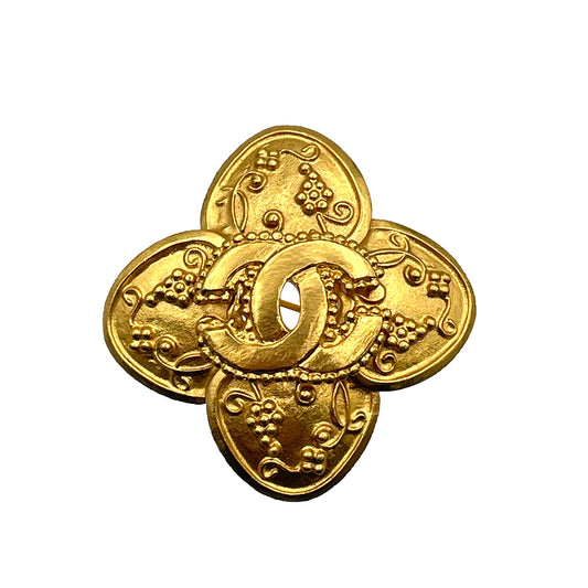 CHANEL VINTAGE BROOCH COCO MARK FLOWER GOLD ACCESSORY 96A 90263643