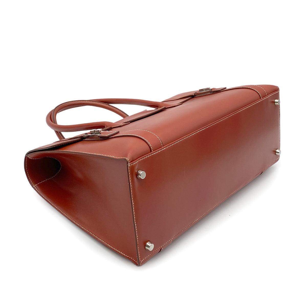 HERMES DRUG2 37 BROWN BOX CALF HAND BAG □D SHW 90263666