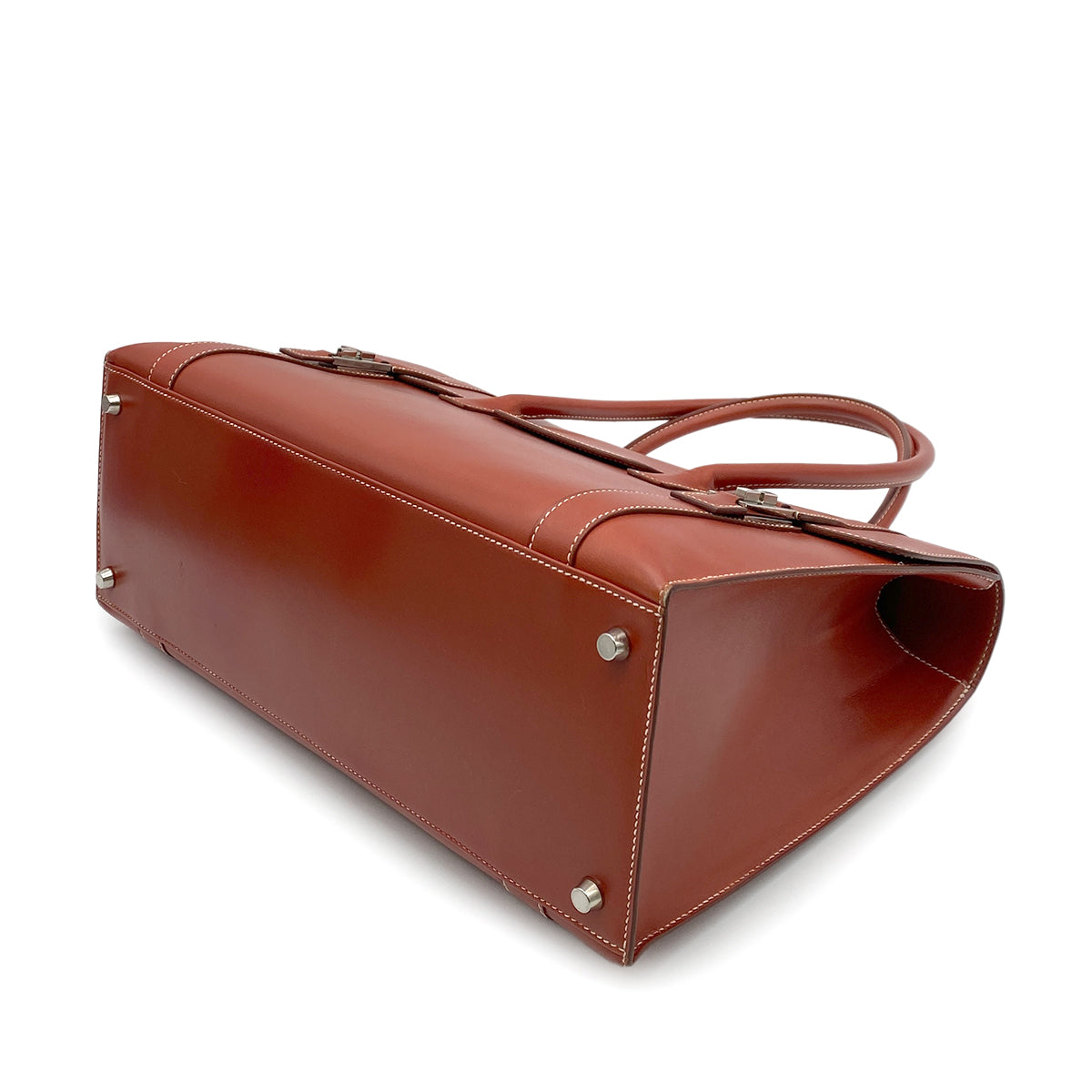 HERMES DRUG2 37 BROWN BOX CALF HAND BAG □D SHW 90263666