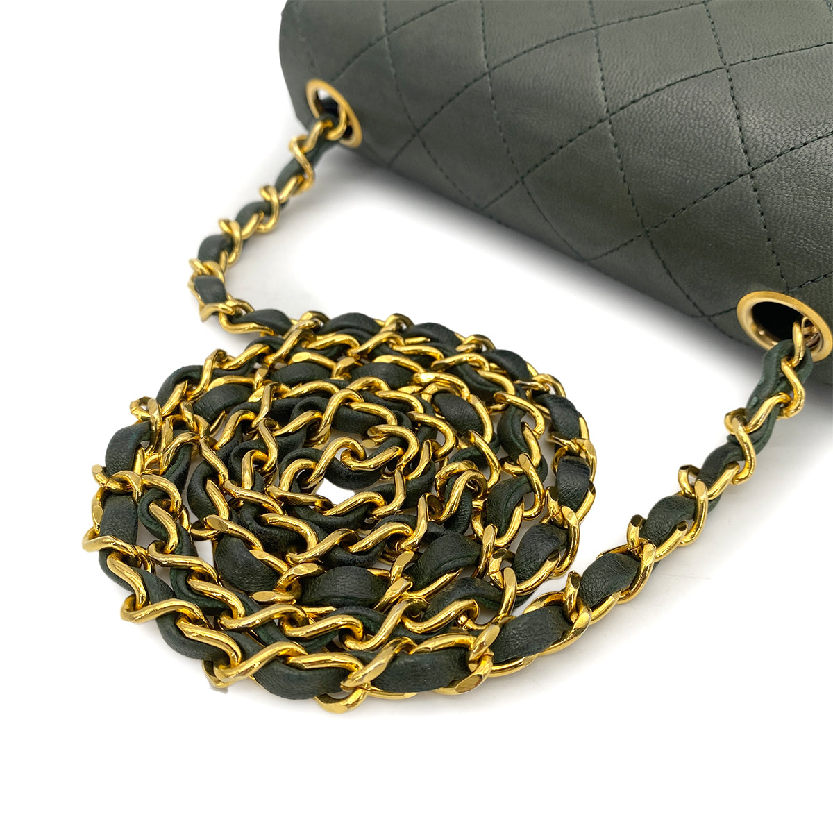 CHANEL VINTAGE MINI SQUARE 17 CHAIN SHOULDER BAG KAHKI LAMB SKIN 90263668