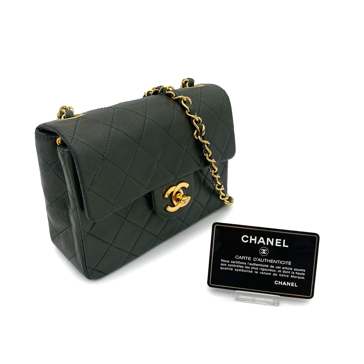 CHANEL VINTAGE MINI SQUARE 17 CHAIN SHOULDER BAG KAHKI LAMB SKIN 90263668