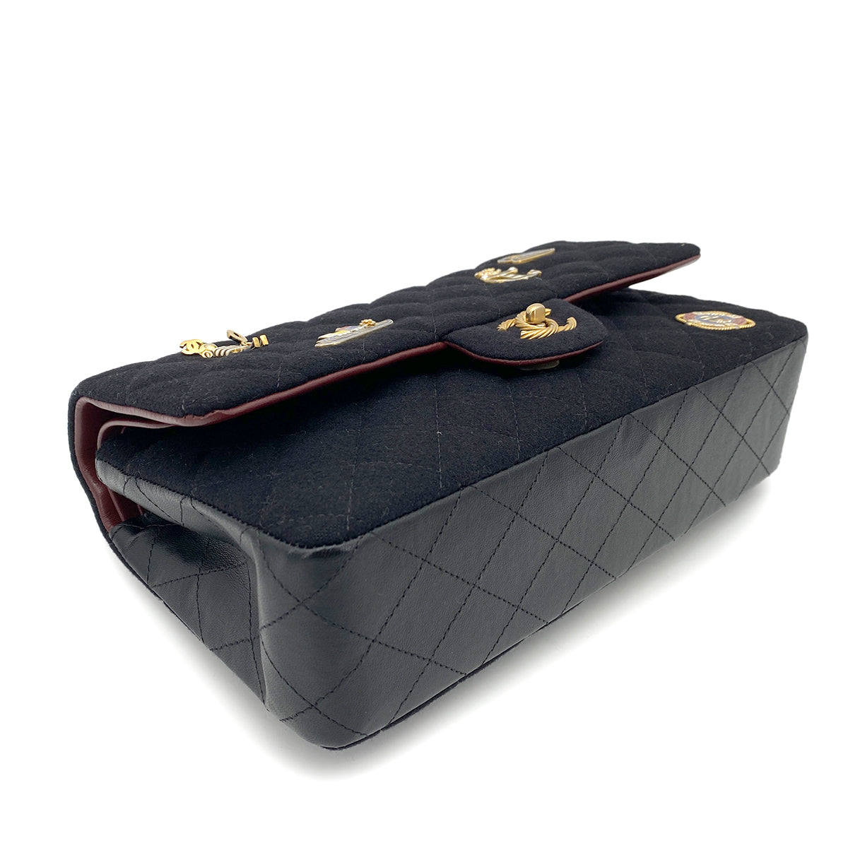 CHANEL MATELASSE CHAIN SHOULDER BAG MARINE CHARM BLACK COTTON JERSEY 90263669