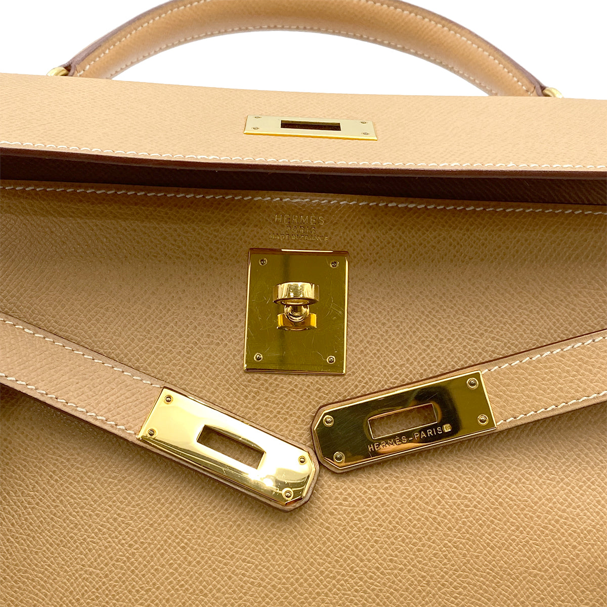 HERMES KELLY 32 RETOURNE NATURAL COUCHVEL HAND SHOULDER BAG 〇X GHW 90264336