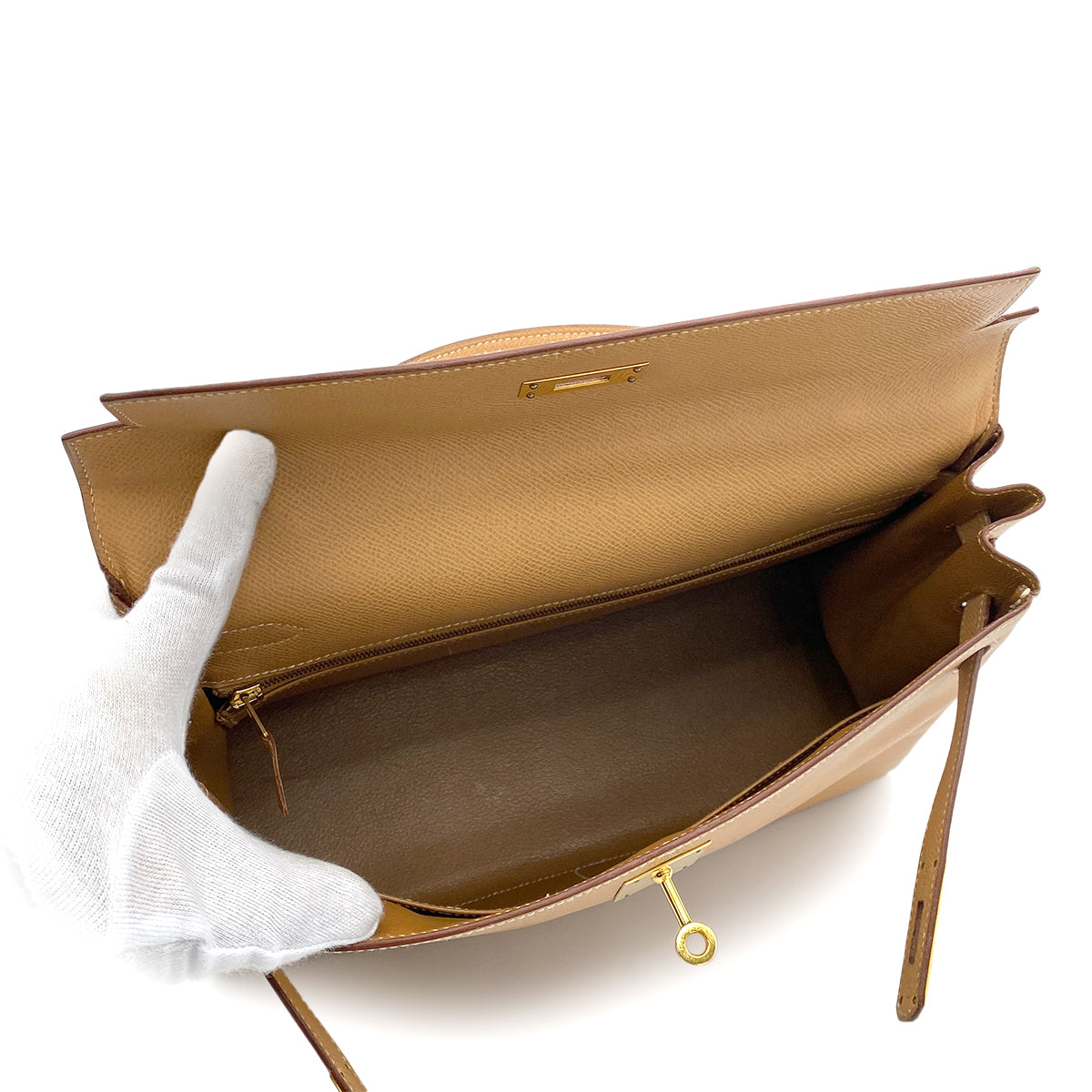 HERMES KELLY 32 RETOURNE NATURAL COUCHVEL HAND SHOULDER BAG 〇X GHW 90264336