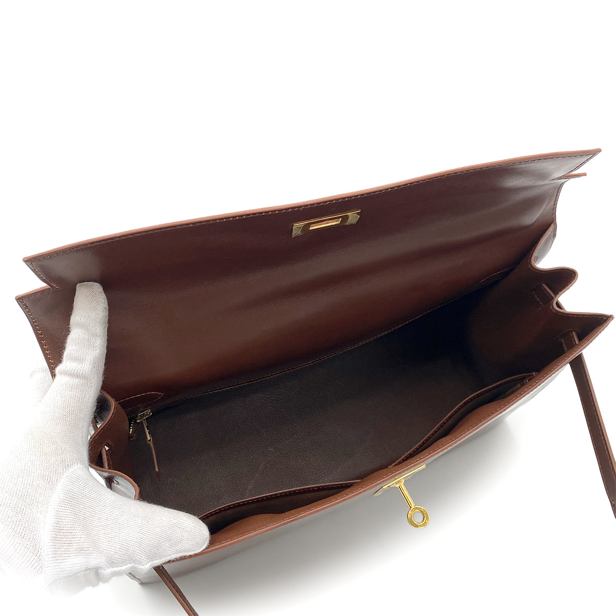 HERMES KELLY 35 SELLIER BROWN BOXCALF HAND SHOULDER BAG 90264337