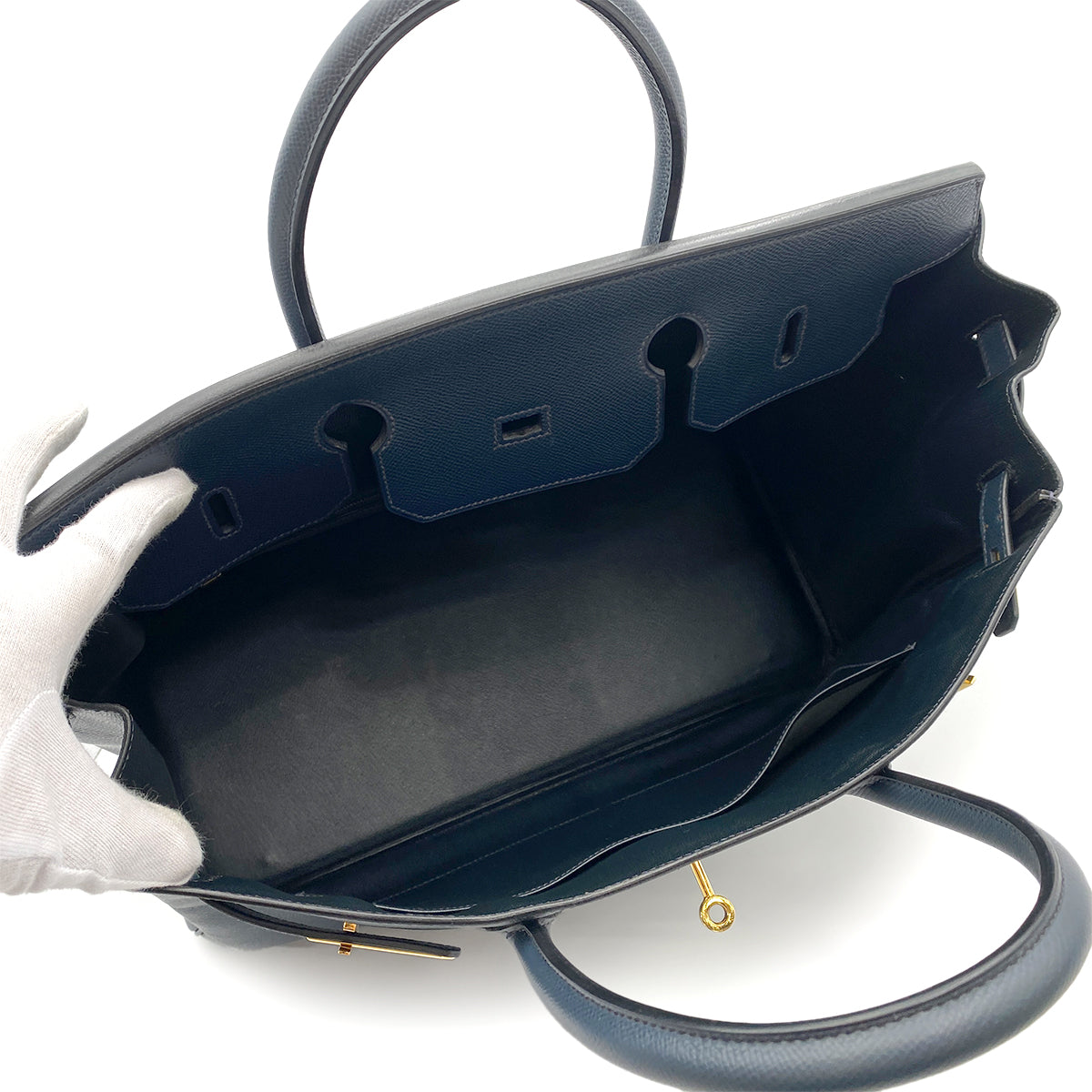 HERMES BIRKIN 40 NAVY COUCHEVEL HAND BAG □A GHW 90264338